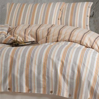 Clasy Pamuk Dört Mevsim 200 x 220 cm Çizgili Çift Kişilik Nevresim Takımı Somon