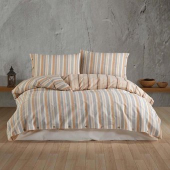 Clasy Pamuk Dört Mevsim 200 x 220 cm Çizgili Çift Kişilik Nevresim Takımı Somon