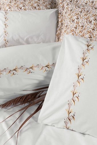 Cotton Box Pamuk Dört Mevsim 200 x 220 cm Yaprak Çift Kişilik Nevresim Takımı Kahverengi