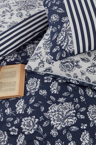 Mislina Home Pamuk Polyester Dört Mevsim 200 x 220 cm Çiçekli Çift Kişilik Nevresim Takımı Lacivert