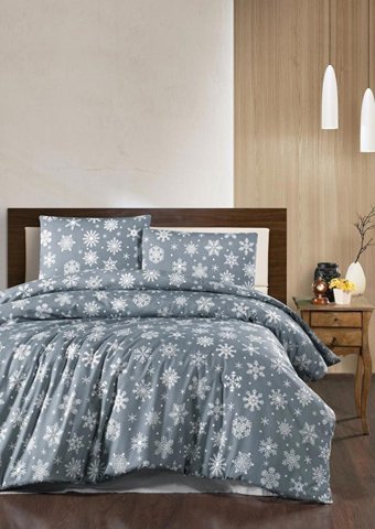 Mulberry Pamuk Kışlık 200 x 220 cm Kar Tanesi Çift Kişilik Nevresim Takımı Gri