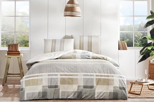 Taç Ranforce Dört Mevsim 200 x 220 cm Geometrik Çift Kişilik Nevresim Takımı Kahverengi
