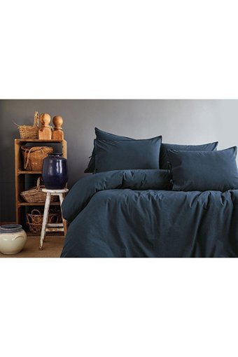 İssimo Home Pamuk Dört Mevsim 240 x 220 cm Düz Çift Kişilik Nevresim Takımı Lacivert