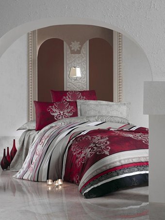 Cotton Box Pamuk Saten Dört Mevsim 200 x 220 cm Bordür Çift Kişilik Nevresim Takımı Bordo