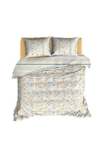 Elart Ranforce Dört Mevsim 200 x 220 cm Lastikli Çiçekli Çift Kişilik Nevresim Takımı Beyaz Sarı