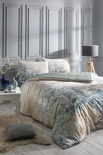Özdilek Saten Kışlık 200 x 220 cm Çiçekli Çift Kişilik Nevresim Takımı Yeşil