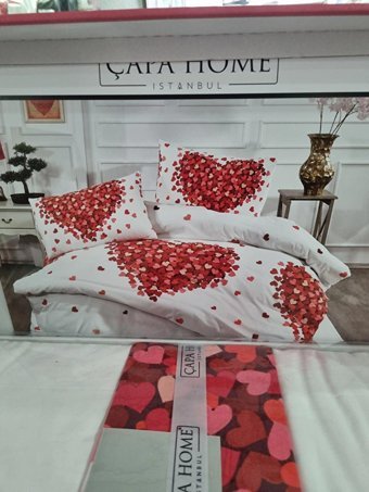 Çapa Home Kışlık 200 x 220 cm Kalp Çift Kişilik Nevresim Takımı Beyaz