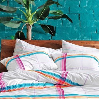 Taç Ranforce Dört Mevsim 200 x 220 cm Çizgili Çift Kişilik Nevresim Takımı Turkuaz