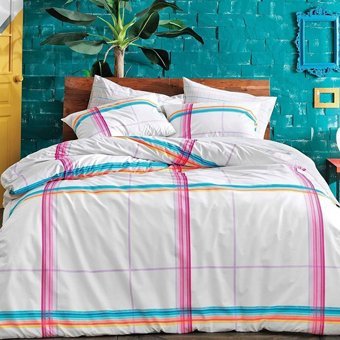 Taç Ranforce Dört Mevsim 200 x 220 cm Çizgili Çift Kişilik Nevresim Takımı Turkuaz