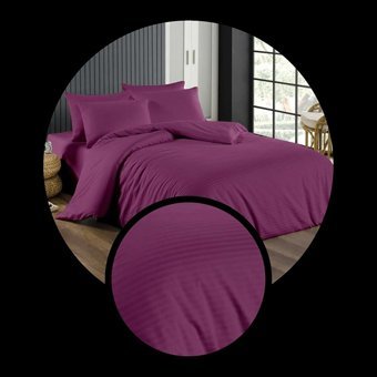 Ete Hometex Pamuk Saten Dört Mevsim 200 x 220 cm Çizgili Çift Kişilik Nevresim Takımı Mürdüm