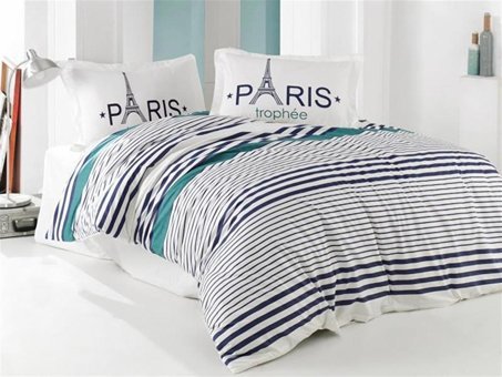 Marie Claire Pamuk Dört Mevsim 200 x 220 cm Şeritli Çift Kişilik Nevresim Takımı Beyaz