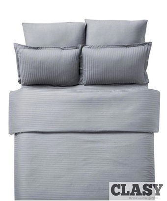 Clasy Saten Dört Mevsim 200 x 220 cm Çizgili Çift Kişilik Nevresim Takımı Gri