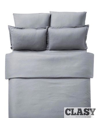 Clasy Saten Dört Mevsim 200 x 220 cm Çizgili Çift Kişilik Nevresim Takımı Gri