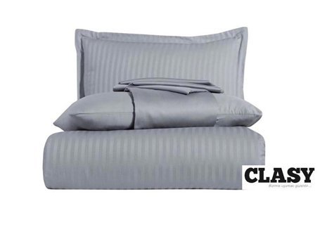 Clasy Saten Dört Mevsim 200 x 220 cm Çizgili Çift Kişilik Nevresim Takımı Gri