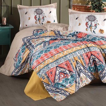 Nevresim Dünyası Ranforce Dört Mevsim 200 x 220 cm Etnik Çift Kişilik Nevresim Takımı Bej