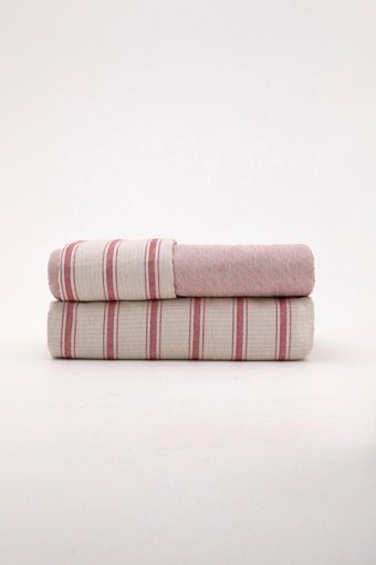 Favora Keten Pamuk Dört Mevsim 200 x 220 cm Çizgili Çift Kişilik Nevresim Takımı Pembe