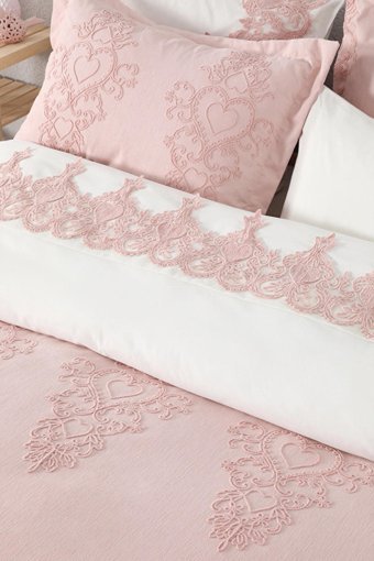Favora Pamuk Polyester Dört Mevsim 200 x 220 cm Etnik Çift Kişilik Nevresim Takımı Pudra