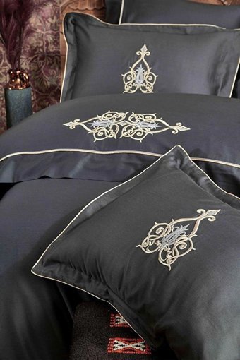 Ecocotton Pamuk Dört Mevsim 200 x 220 cm Etnik Çift Kişilik Nevresim Takımı Antrasit