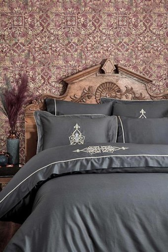 Ecocotton Pamuk Dört Mevsim 200 x 220 cm Etnik Çift Kişilik Nevresim Takımı Antrasit