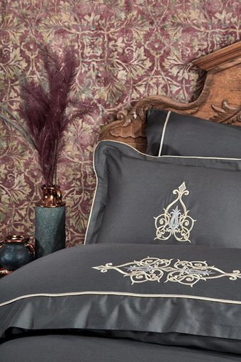 Ecocotton Pamuk Dört Mevsim 200 x 220 cm Etnik Çift Kişilik Nevresim Takımı Antrasit