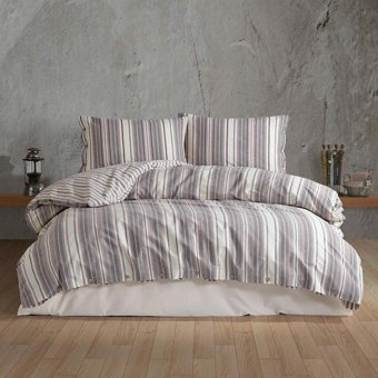 Clasy Pamuk Dört Mevsim 200 x 220 cm Çizgili Çift Kişilik Nevresim Takımı Lila