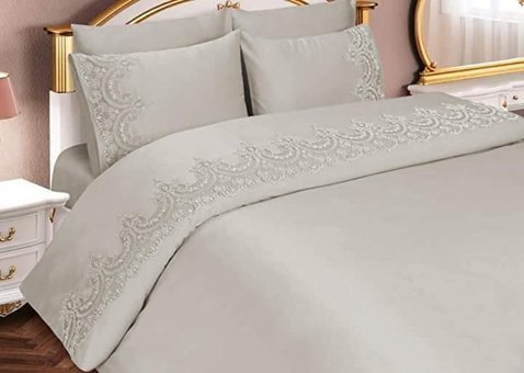 Çeyiz Diyarı Pamuk Dört Mevsim 200 x 225 cm Etnik Çift Kişilik Nevresim Takımı Krem