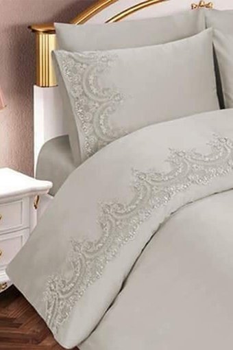 Çeyiz Diyarı Pamuk Dört Mevsim 200 x 225 cm Etnik Çift Kişilik Nevresim Takımı Krem