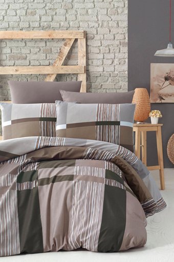 Depomaxx Ranforce Dört Mevsim 200 x 220 cm Lastikli Ekoseli Çift Kişilik Nevresim Takımı Kahverengi