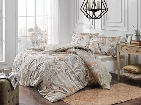 Nevresim Dünyası Saten Dört Mevsim 200 x 220 cm Desenli Çift Kişilik Nevresim Takımı Bej