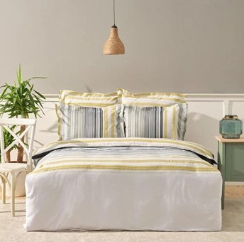 Karaca Home Pamuk Saten Dört Mevsim 200 x 220 cm Çizgili Çift Kişilik Nevresim Takımı Yeşil
