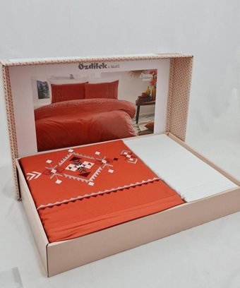 Özdilek Pamuk Kışlık 200 x 220 cm Etnik Çift Kişilik Nevresim Takımı Kiremit