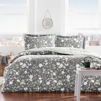 Taç Pamuk Saten Dört Mevsim 200 x 220 cm Çiçekli Çift Kişilik Nevresim Takımı Gri