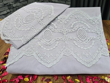 Çeyiz Diyarı Pamuk Dört Mevsim 200 x 220 cm Etnik Çift Kişilik Nevresim Takımı Gri