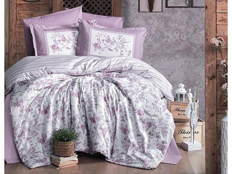 Clasy Ranforce Dört Mevsim 200 x 220 cm Çiçekli Çift Kişilik Nevresim Takımı Lila