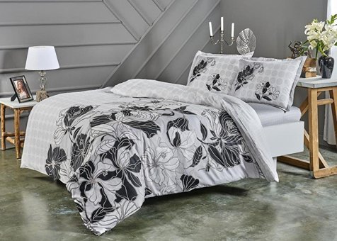 Nevresim Dünyası Saten Dört Mevsim 200 x 220 cm Desenli Çift Kişilik Nevresim Takımı Gri