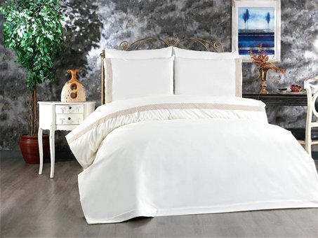Çeyiz Diyarı Pamuk Dört Mevsim 200 x 220 cm Düz Çift Kişilik Nevresim Takımı Bej Krem