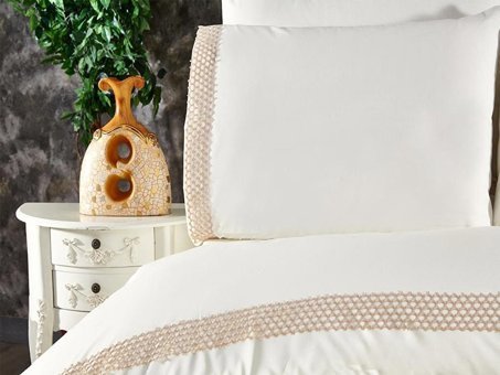 Çeyiz Diyarı Pamuk Dört Mevsim 200 x 220 cm Düz Çift Kişilik Nevresim Takımı Bej Krem