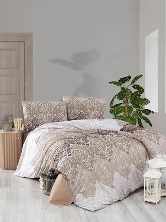 Mulberry Ranforce Dört Mevsim 200 x 220 cm Osmanlı Çift Kişilik Nevresim Takımı Krem