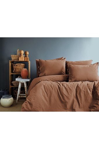 İssimo Home Pamuk Dört Mevsim 200 x 220 cm Düz Çift Kişilik Nevresim Takımı Kahverengi