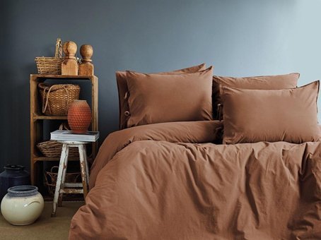 İssimo Home Pamuk Dört Mevsim 200 x 220 cm Düz Çift Kişilik Nevresim Takımı Kahverengi