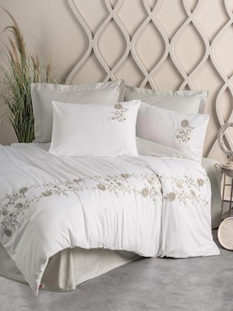 Nevresim Dünyası Saten Dört Mevsim 200 x 220 cm 3D Çift Kişilik Nevresim Takımı Bej
