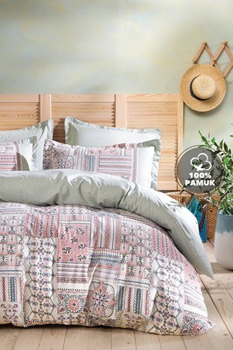 Yataş Ranforce Dört Mevsim 200 x 220 cm Geometrik Çift Kişilik Nevresim Takımı Yavruağzı