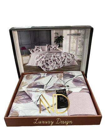 Nevresim Dünyası Ranforce Dört Mevsim 200 x 220 cm Yaprak Çift Kişilik Nevresim Takımı Lila