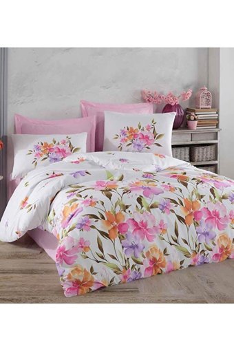 Altınbaşak Pamuk Ranforce Dört Mevsim 160 x 220 cm Lastikli Çiçekli Çift Kişilik Nevresim Takımı Beyaz