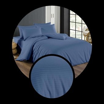 Ete Hometex Pamuk Saten Dört Mevsim 200 x 220 cm Çizgili Çift Kişilik Nevresim Takımı İndigo