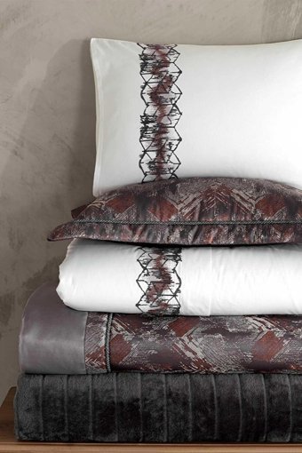 Elart Pamuk Kışlık 200 x 220 cm Battaniyeli Nakışlı Çift Kişilik Nevresim Takımı Antrasit