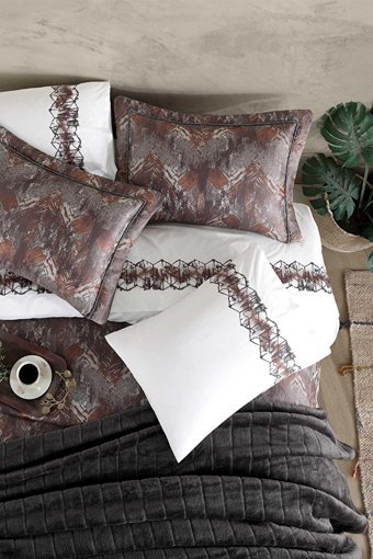 Elart Pamuk Kışlık 200 x 220 cm Battaniyeli Nakışlı Çift Kişilik Nevresim Takımı Antrasit