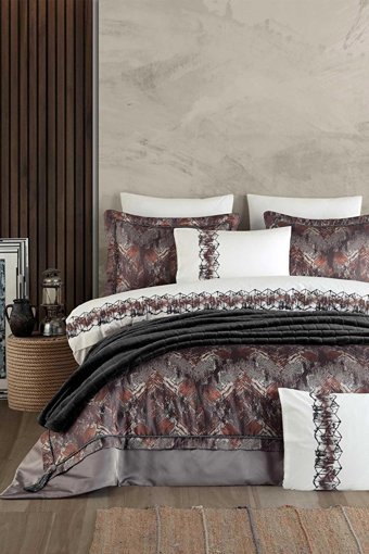 Elart Pamuk Kışlık 200 x 220 cm Battaniyeli Nakışlı Çift Kişilik Nevresim Takımı Antrasit