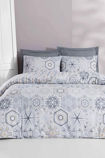 Luxart Pamuk Dört Mevsim 200 x 220 cm Lastikli Geometrik Çift Kişilik Nevresim Takımı Gri