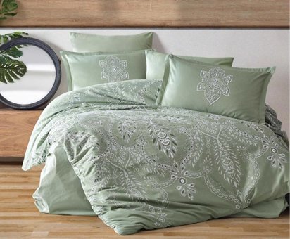 Clasy Saten Dört Mevsim 200 x 220 cm Çiçekli Çift Kişilik Nevresim Takımı Yeşil